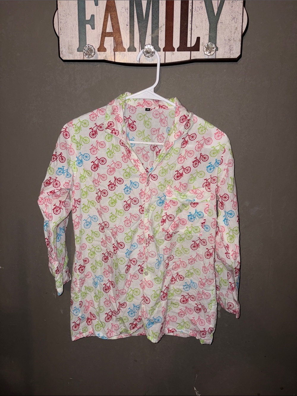 Bicycle Print Long-Sleeve Shirt - White with Red, Blue & Green Bikes